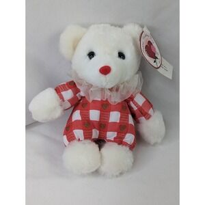 Main Joy White Bear Plush Red Checkered Body 7 Inch KMart Stuffed Animal Toy